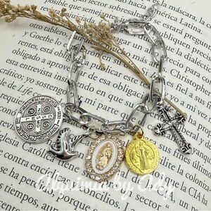 Alquimia Silver and Gold Religious Charms Bracelet